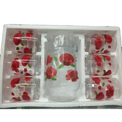 Cheap transparent glass cup set with a kettle   6pcs flower glass 108 cup African market