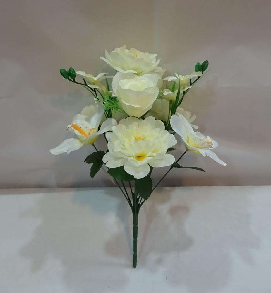 123HY022-10  10 heads white rose lily flower bunch